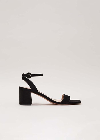 Phase Eight Suede Scallop Block Heels Black Canada | ZGMJTI-967